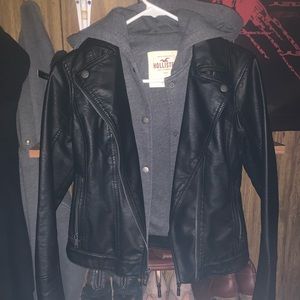 Hollister leather hoodie jacket